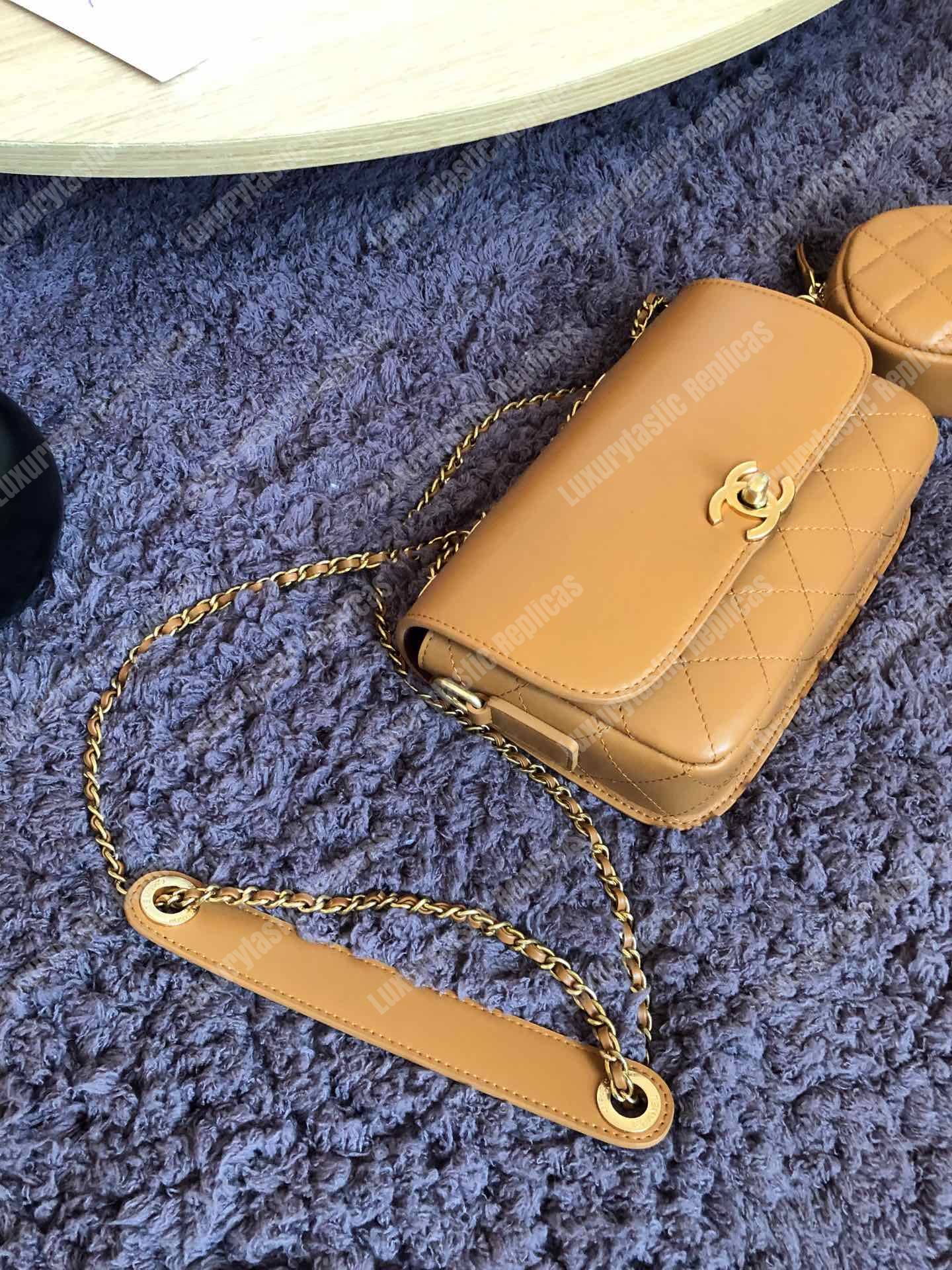 Ch*el flap bag & coin purse beige