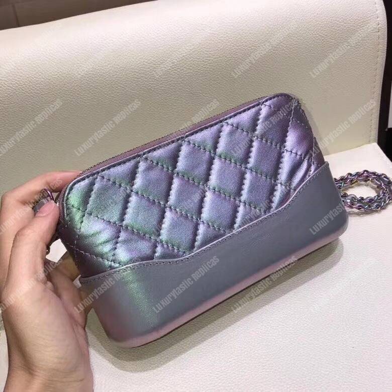 Ch*el clutch with chain purple metallic