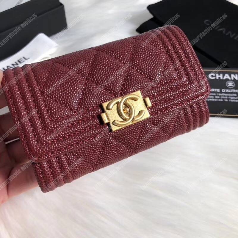 Ch*el boy small flap wallet maroon