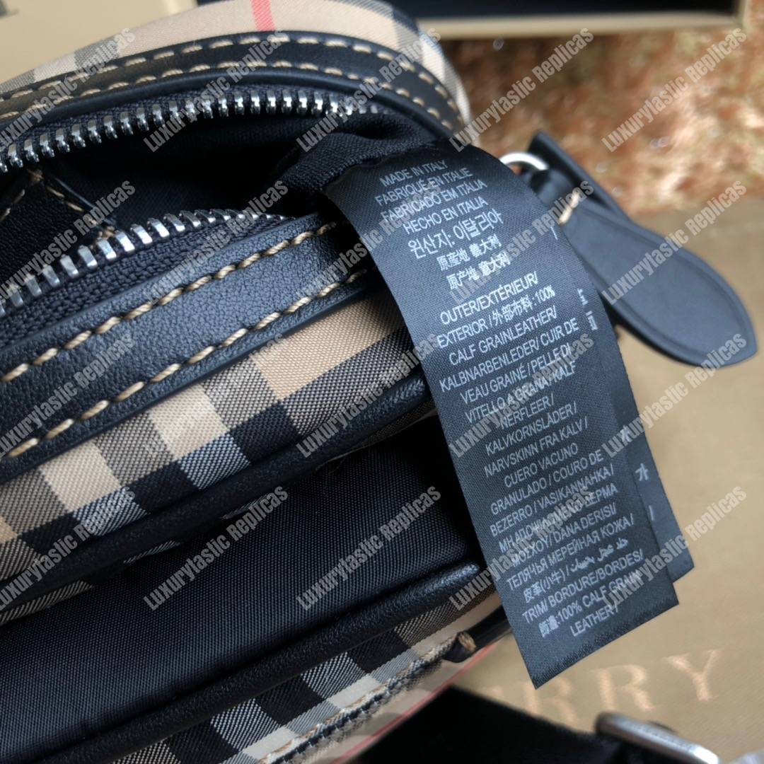 B**rry vintage check and leather crossbody bag archive beige