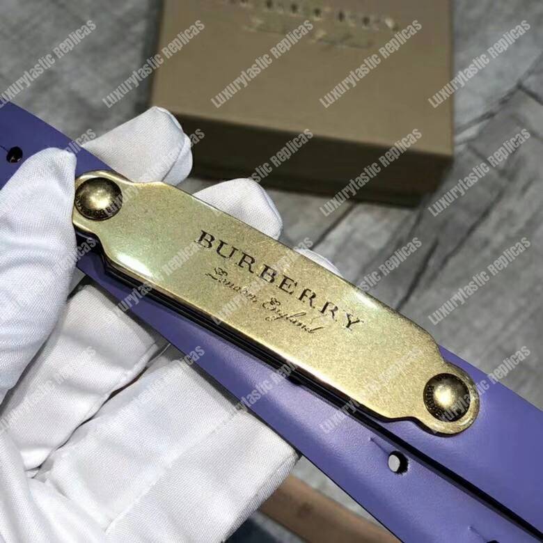 B**rry brass plaque buckle embossed bridle leather belt blue