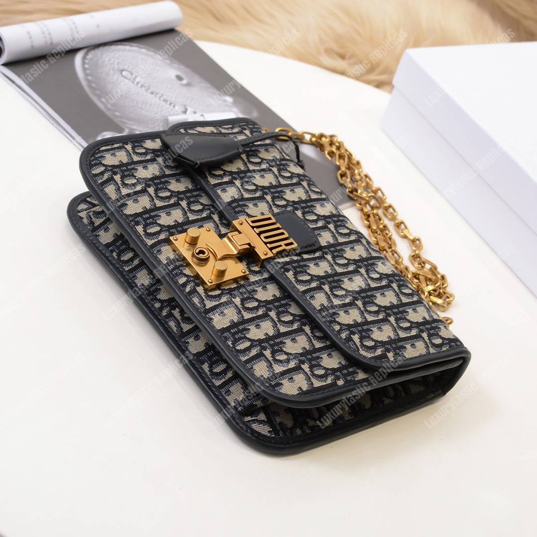 D*or addict flap bag blue oblique canvas with chain