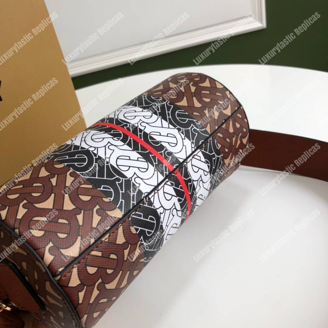 B**rry the monogram stripe e-canvas and leather barrel bag bridle brown