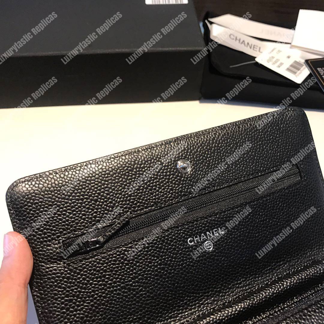Ch*el wallet on chain – woc classic caviar silver-toned metal black