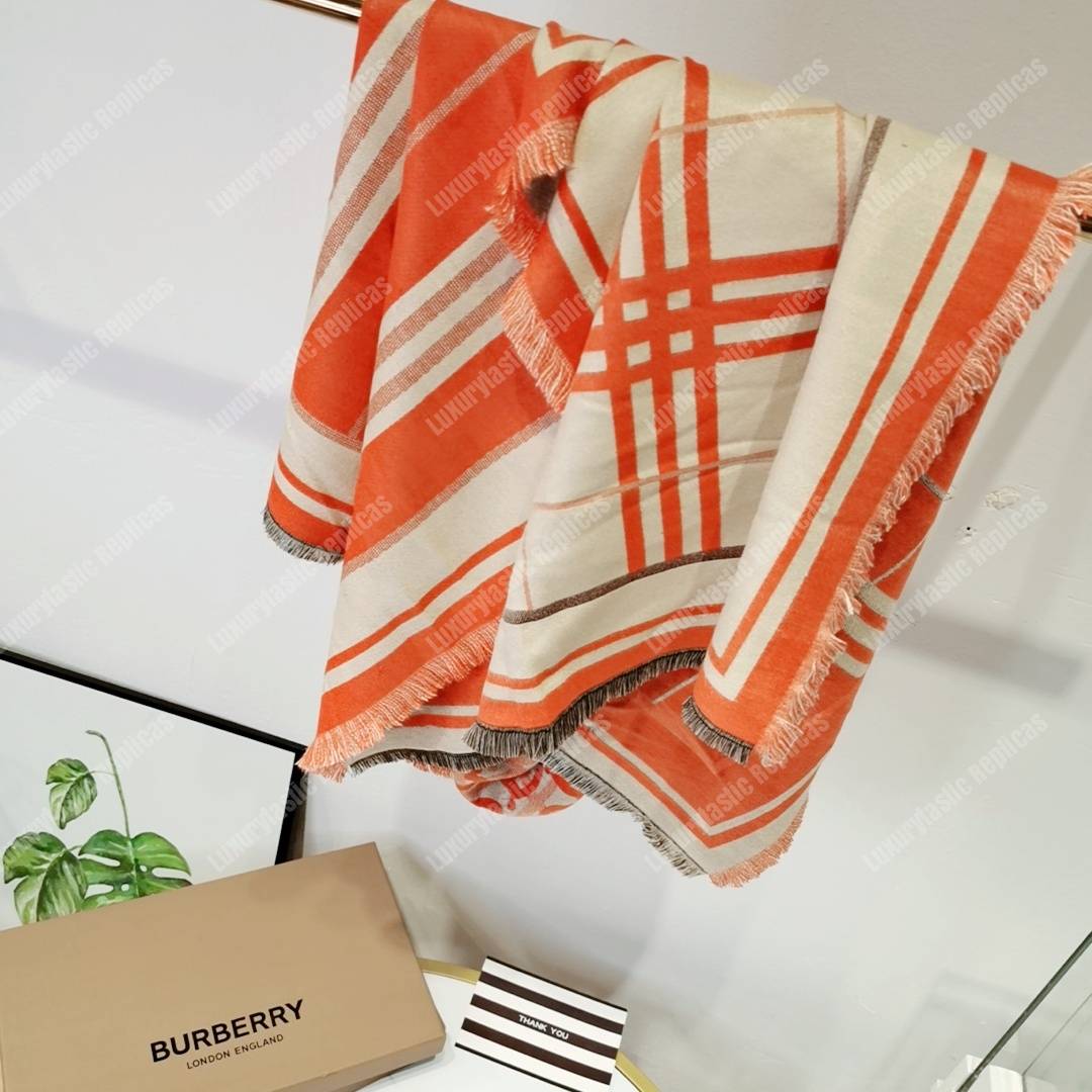 B**rry check, monogram and striped print silk scarf orange