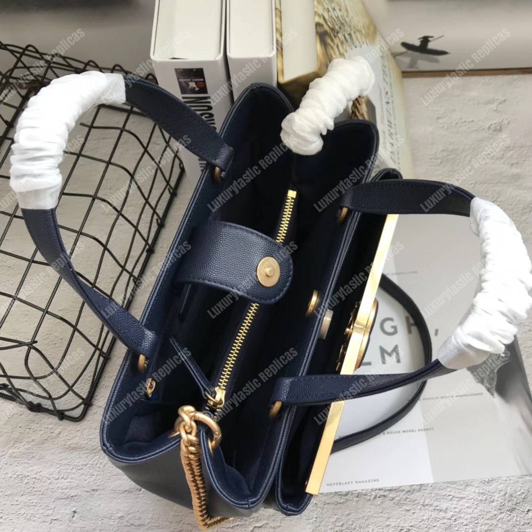 Ch*el large shopping bag navy blue