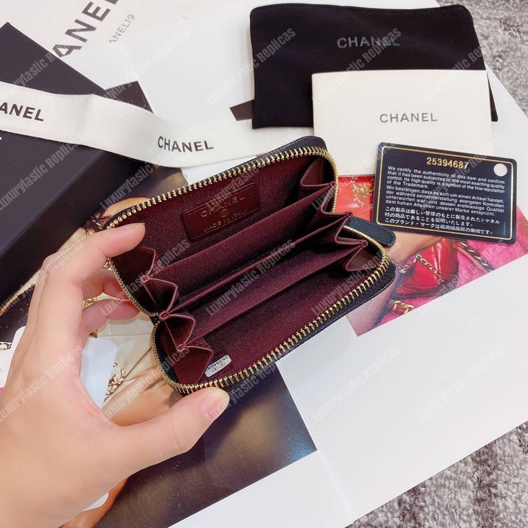 Ch*el classic zipper coin purse gold tone black