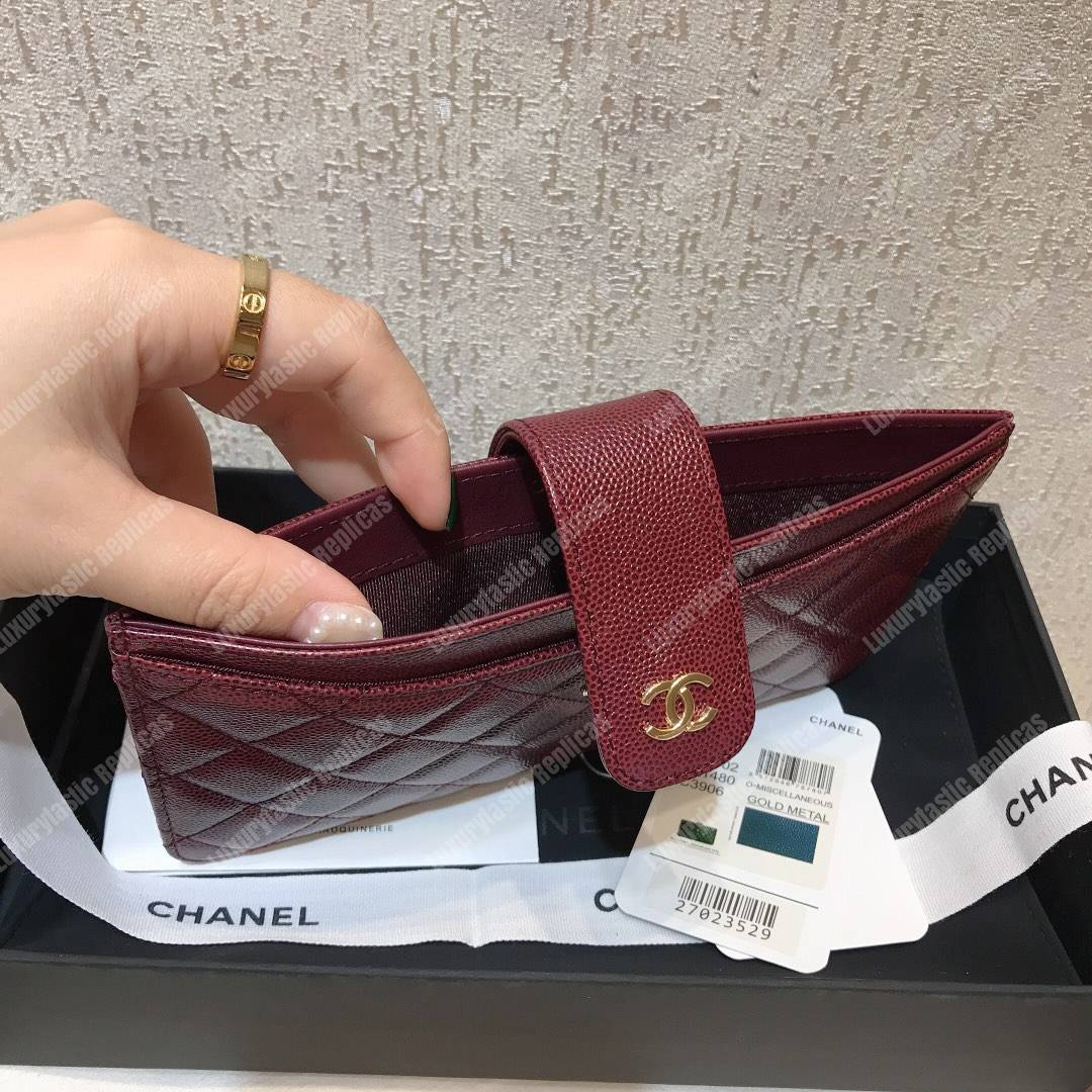 Ch*el classic pouch caviar leather burgundy