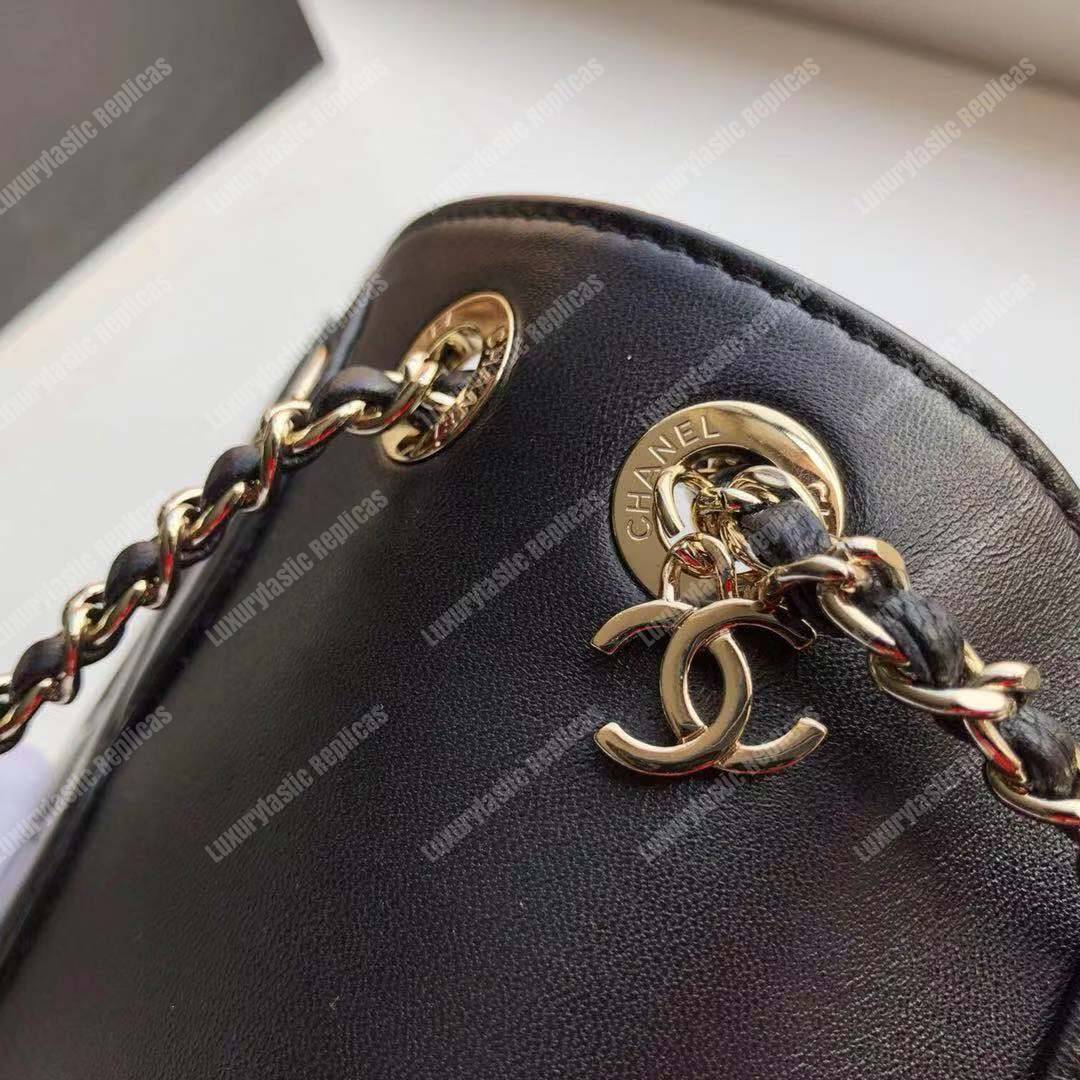 Ch*el lambskin gold-tone metal backpack black