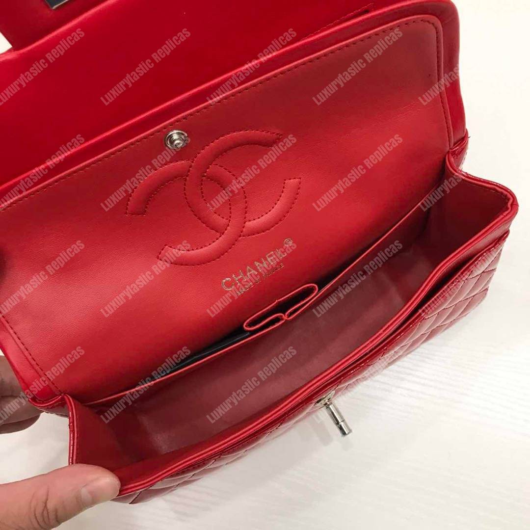 Ch*el classic medium flap bag red