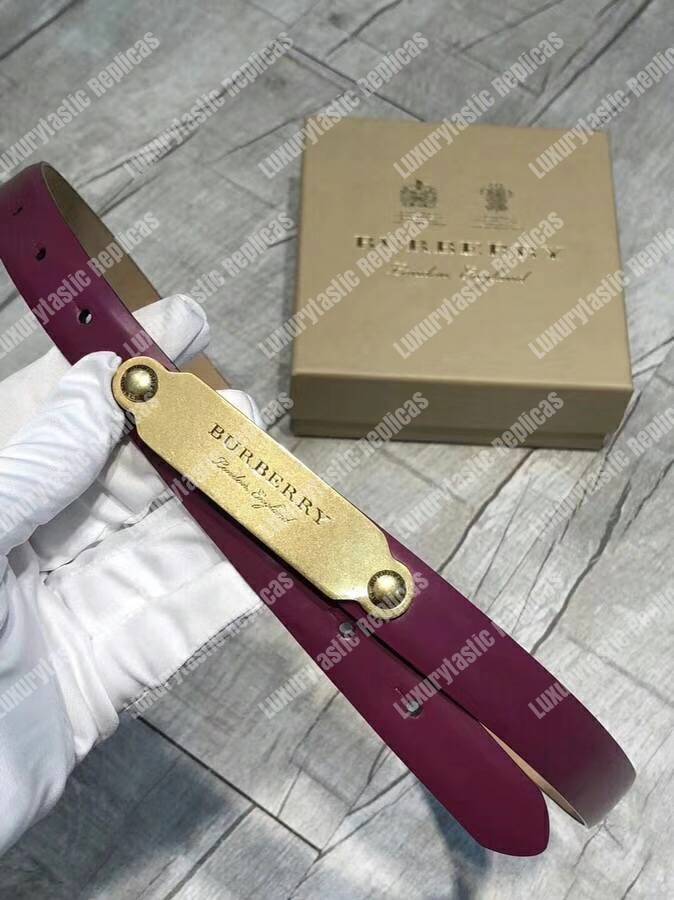 B**rry brass plaque buckle embossed bridle leather belt purple
