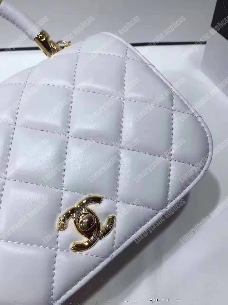 Ch*el small flap bag with top handle white