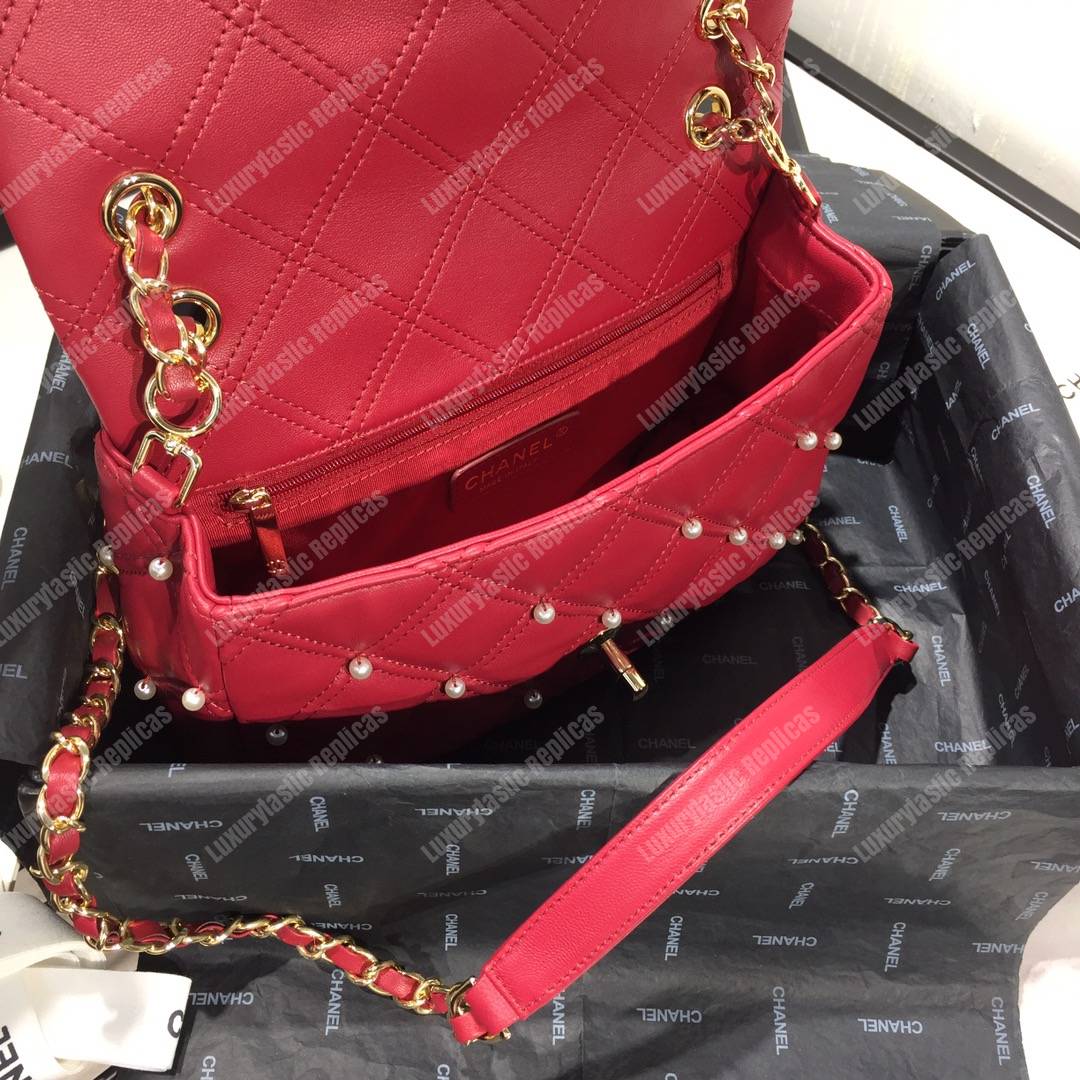 Ch*el flap bag iimitation pearls red