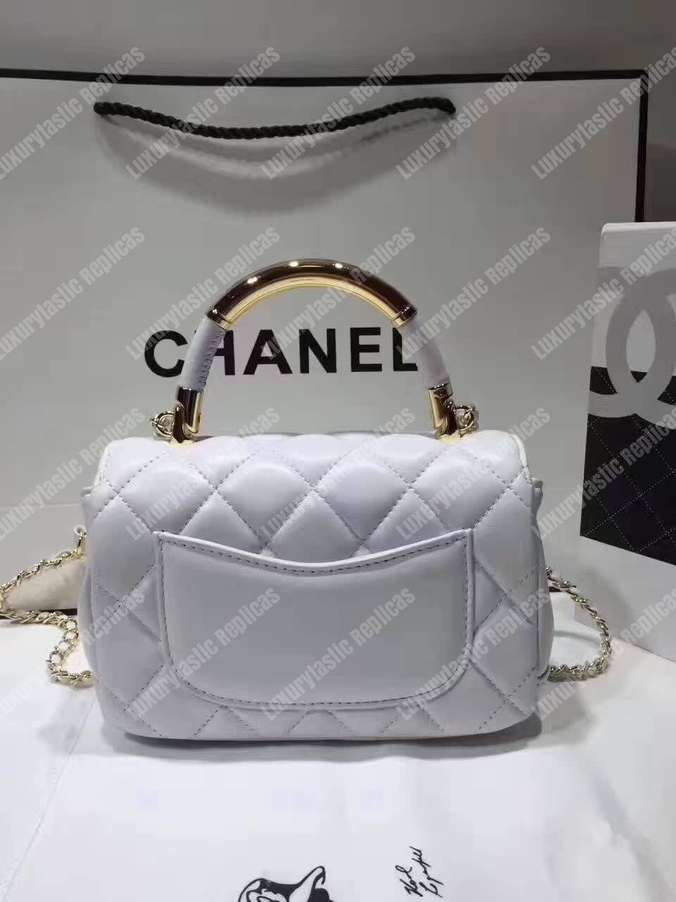 Ch*el small flap bag with top handle white