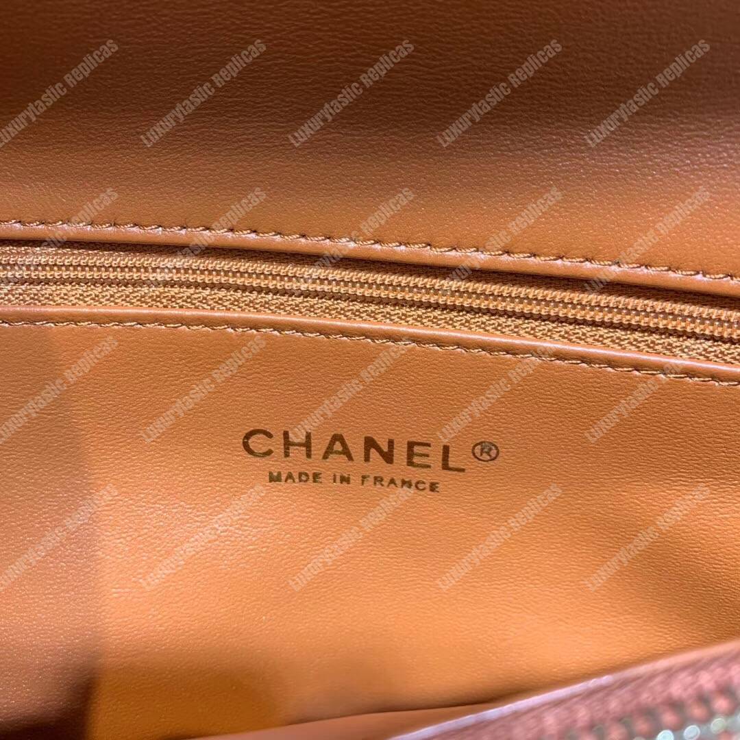 Ch*el flap bag with top handle beige