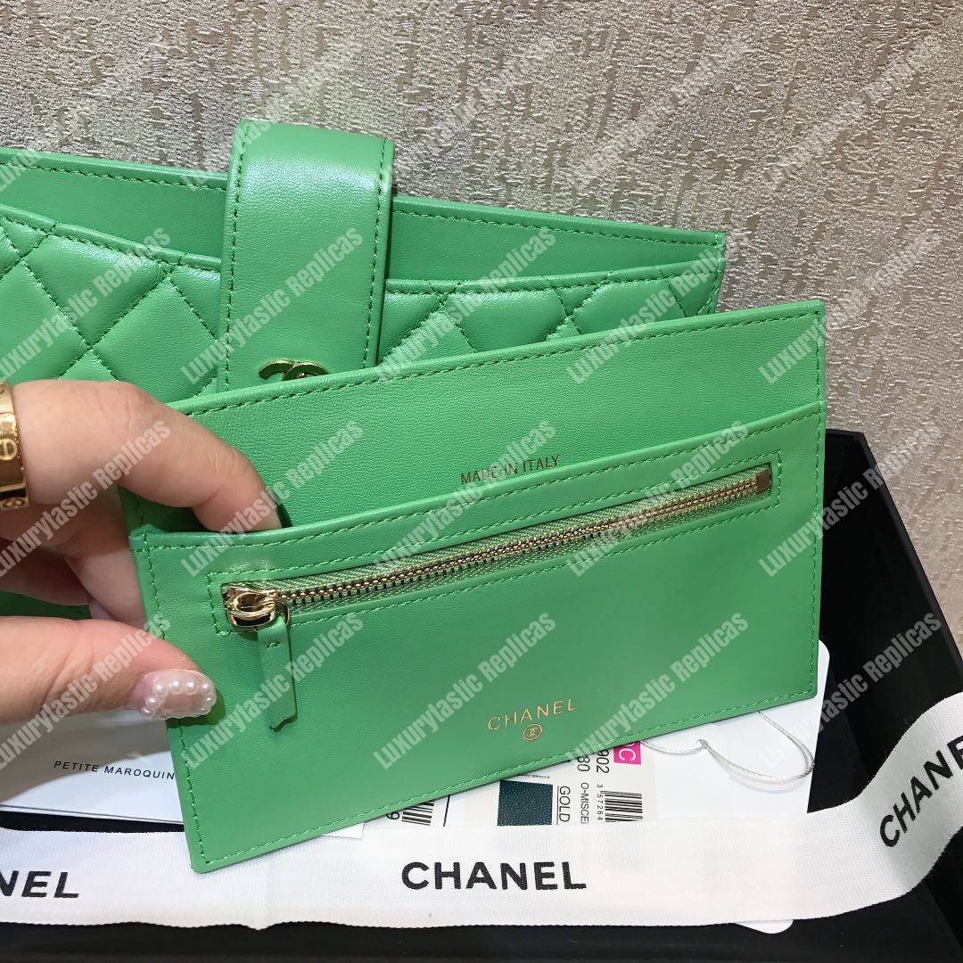 Ch*el classic pouch lambskin leather green