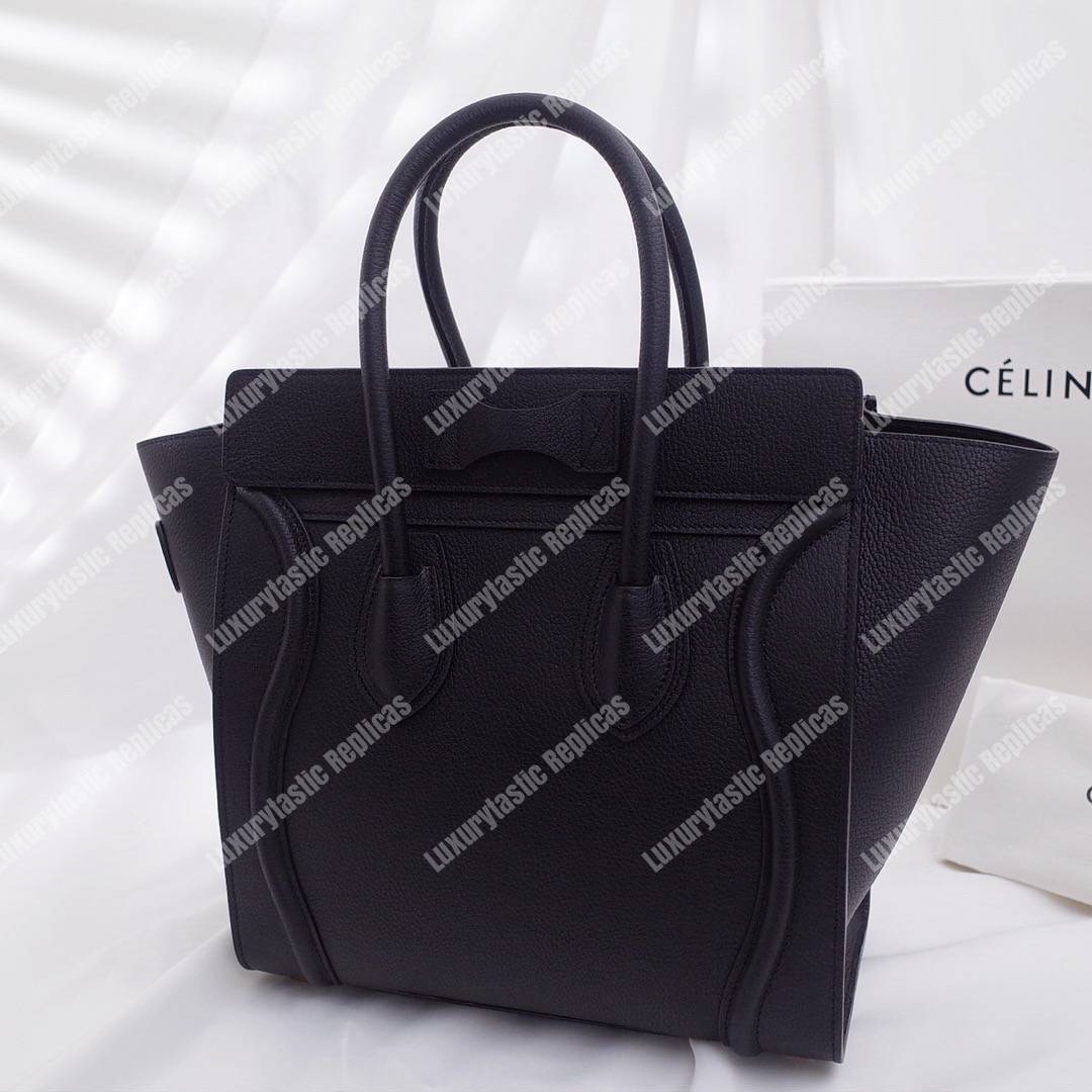 Micro Luggage Handbag In Drummed Calfskin Black