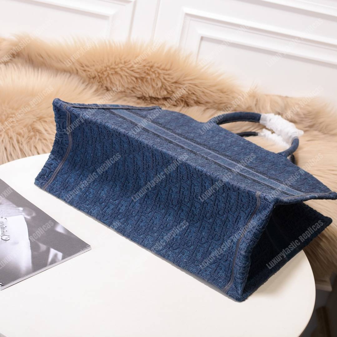 D*or book tote bag denim blue oblique embroidered canvas
