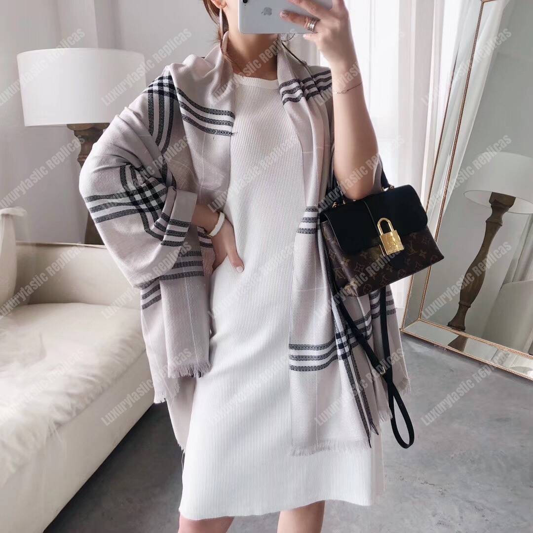 B**rry check cashmere scarf black white grey