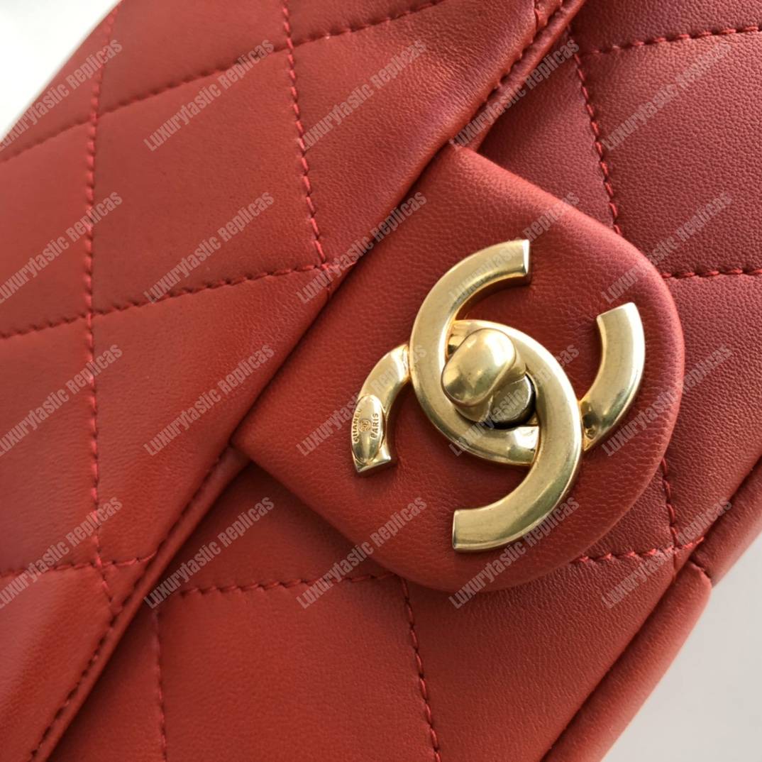 Ch*el small flap bag lambskin red
