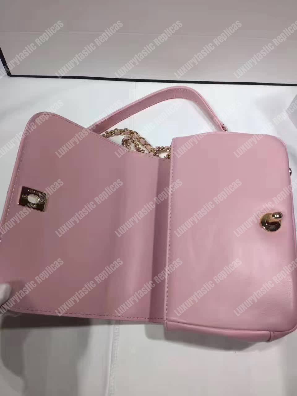 Ch*el small flap bag with top handle pink