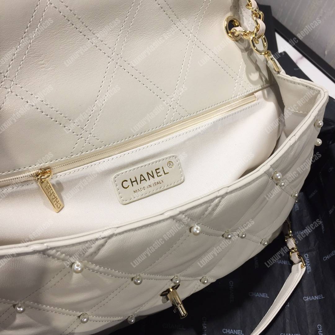 Ch*el flap bag iimitation pearls white