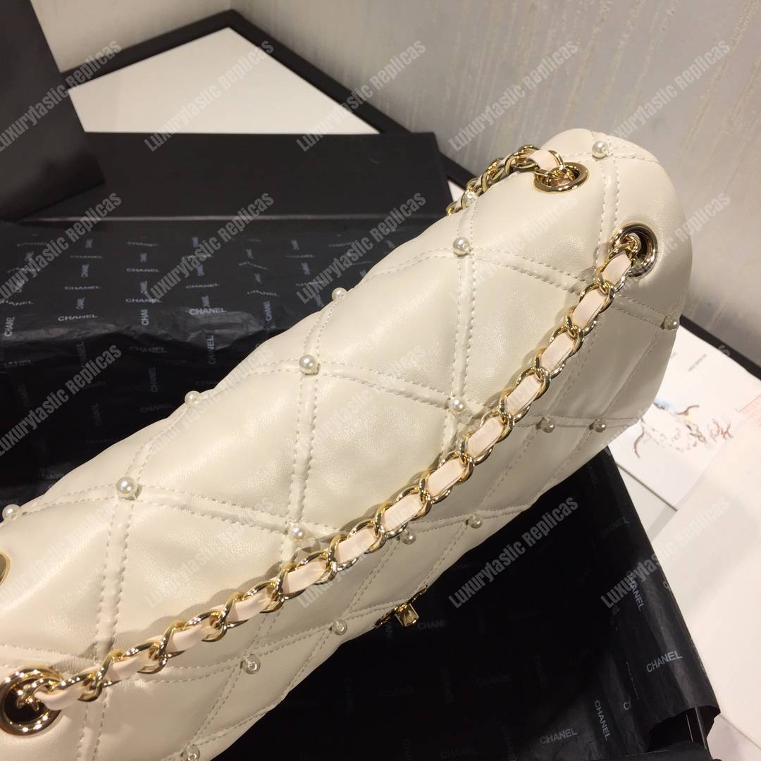 Ch*el flap bag iimitation pearls white