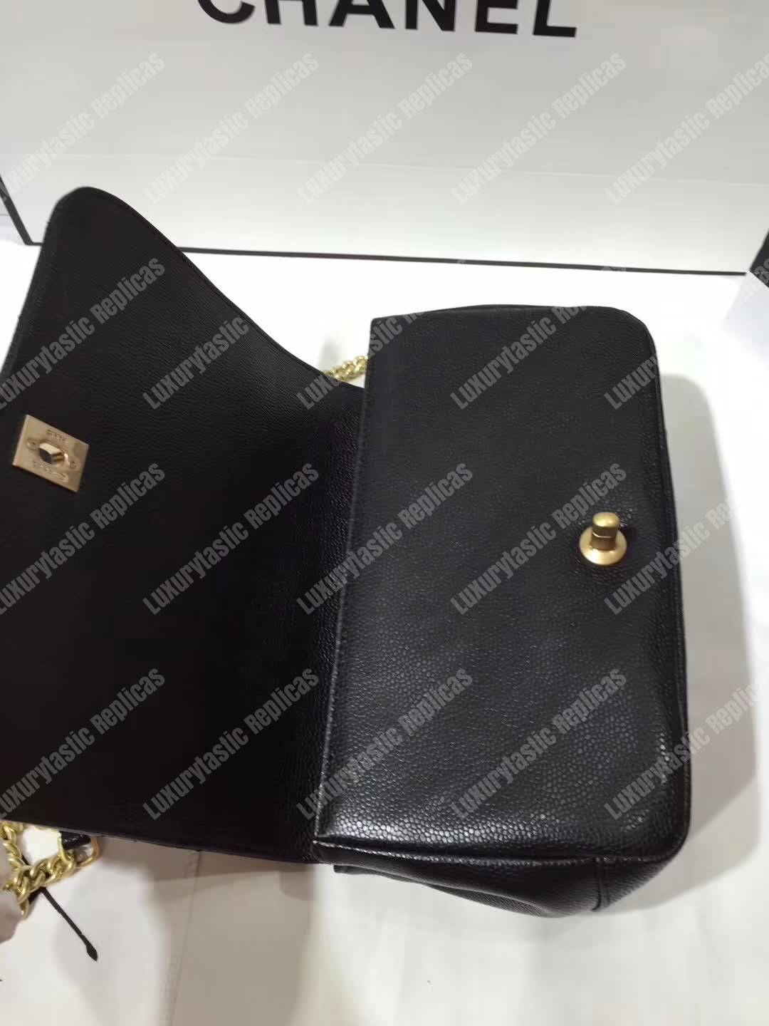 Ch*el small flap bag with top handle black