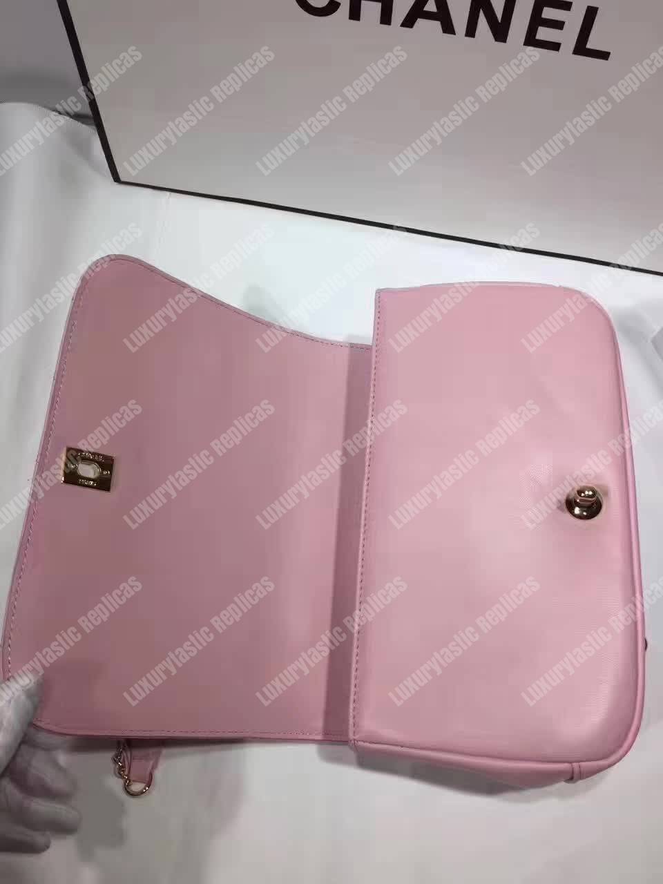 Ch*el medium flap bag with top handle pink