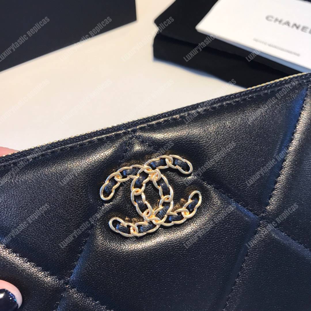 Ch*el 19 long zipped wallet sky black