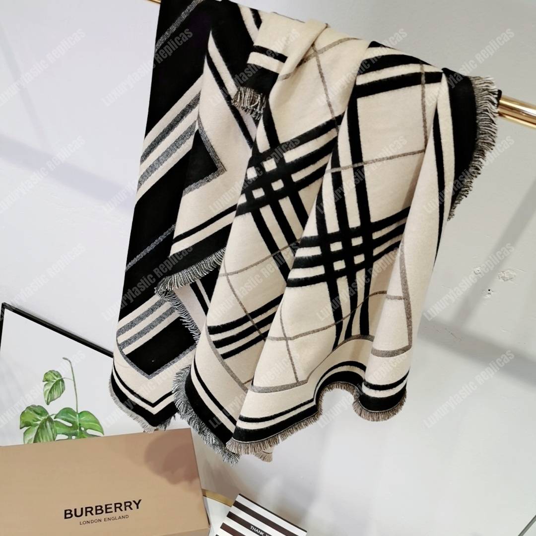 B**rry check, monogram and striped print silk scarf black