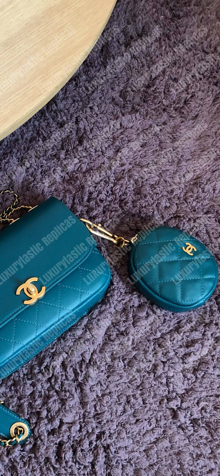 Ch*el flap bag & coin purse blue
