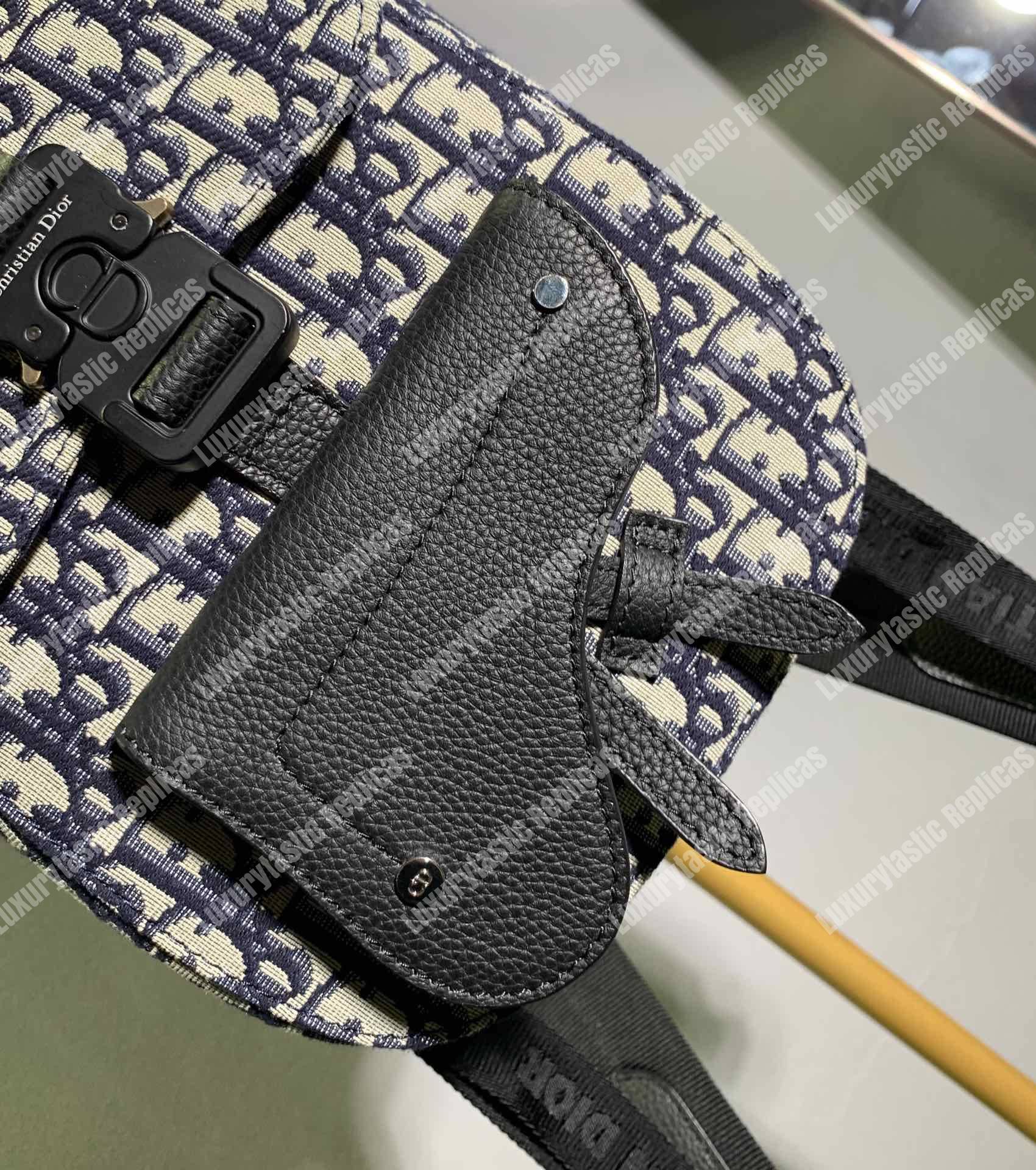 D*or navy blue oblique jacquard mini saddle backpack