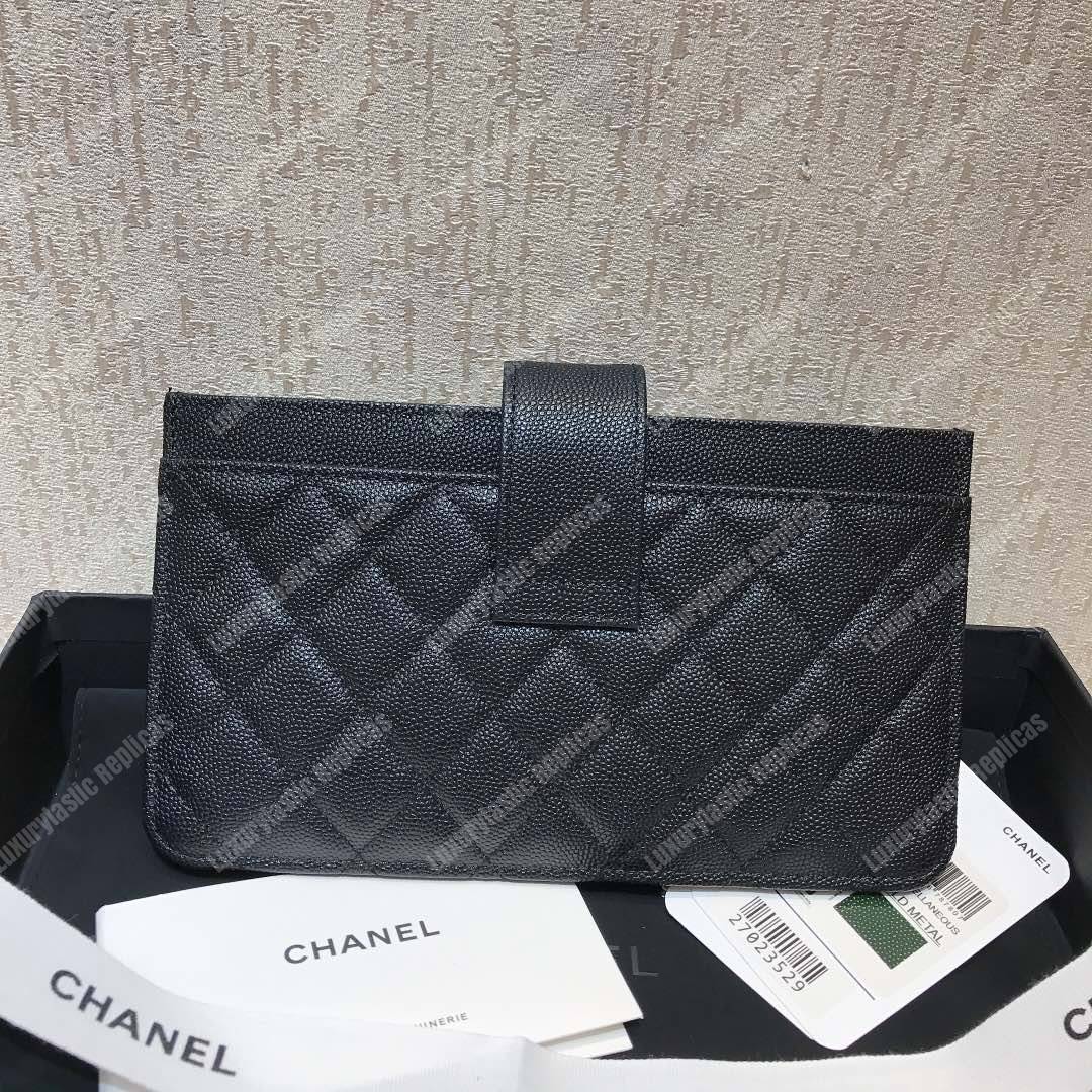Ch*el classic pouch caviar leather silver tone black