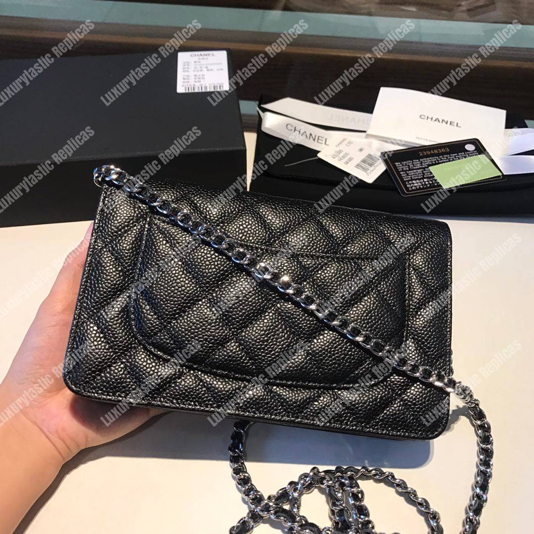 Ch*el wallet on chain – woc classic caviar silver-toned metal black