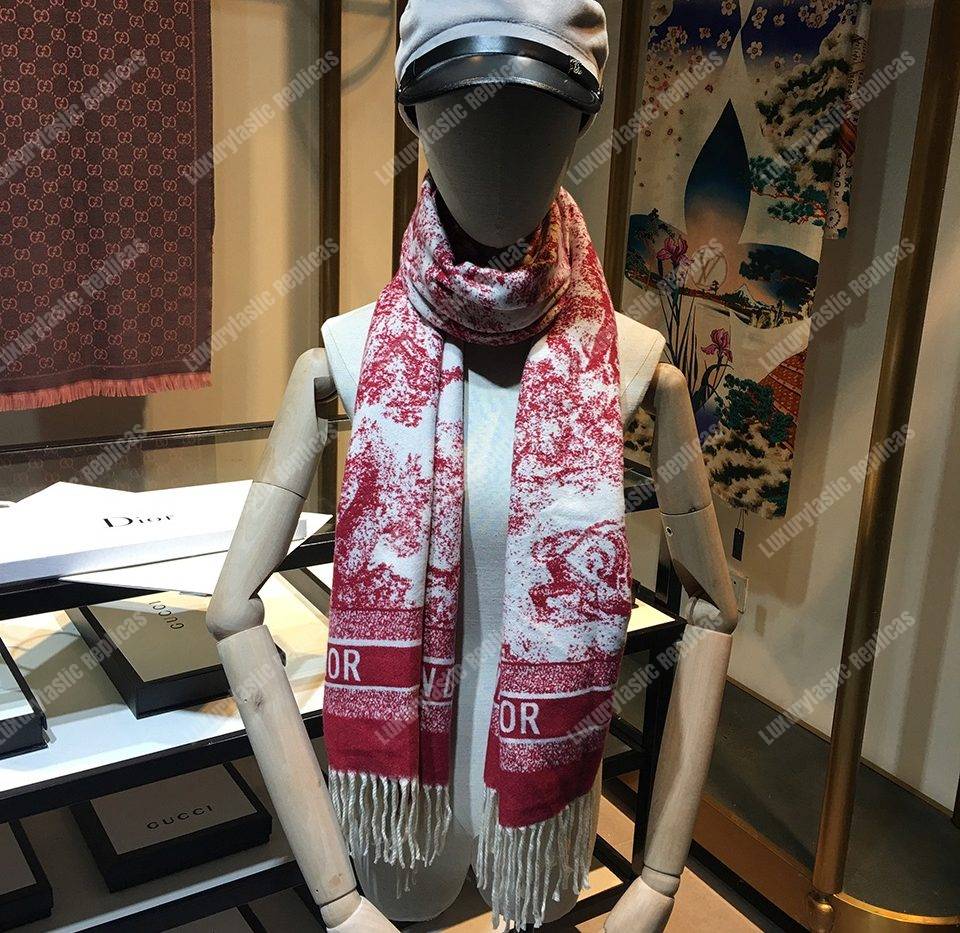 CD Toile de Jouy Stole Red Cashmere & Wool