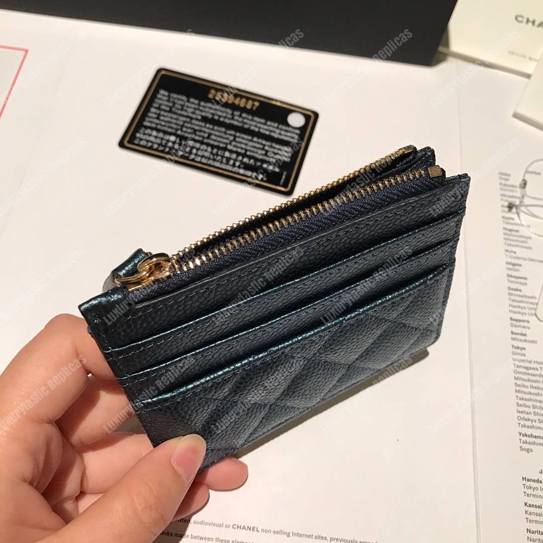 Ch*el classic card holder iridescent turquoise