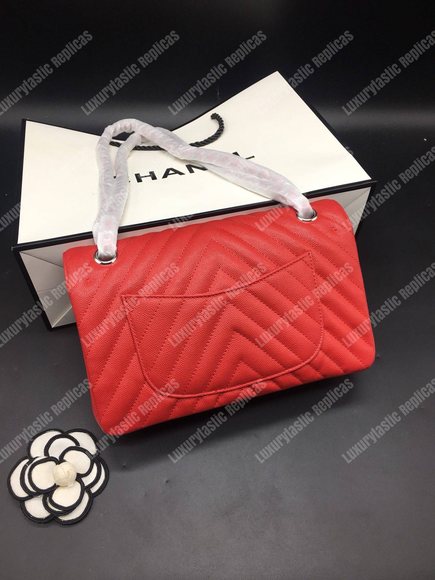Ch*el classic medium handbag red