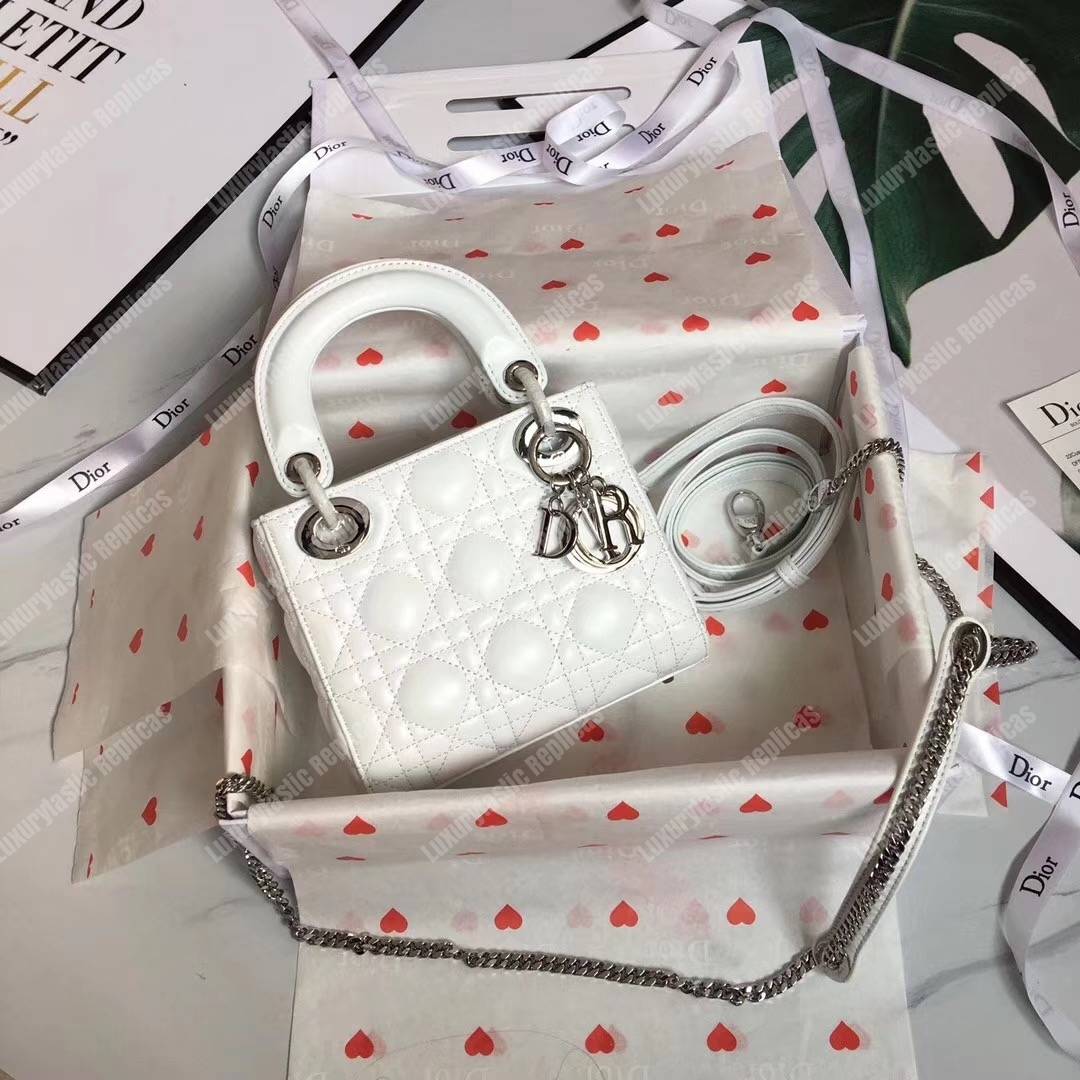 mini lady D*or lambskin bag off-white