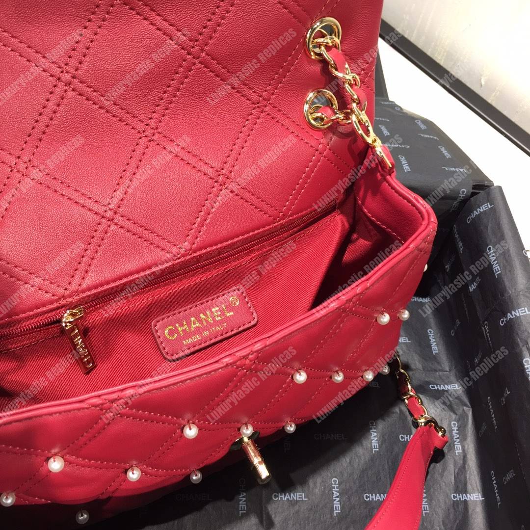 Ch*el flap bag iimitation pearls red