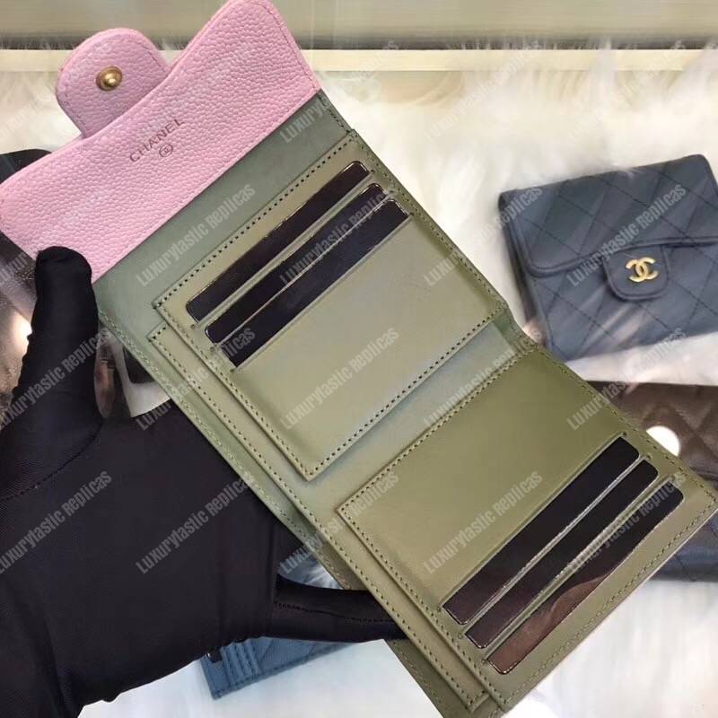 Ch*el classic small flap wallet pink khaki interior