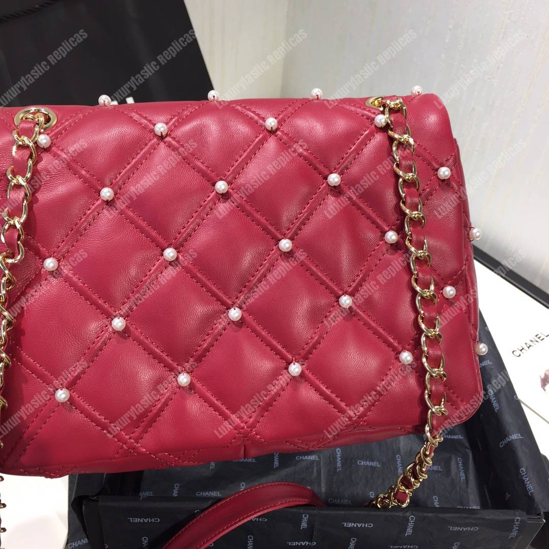 Ch*el flap bag iimitation pearls red