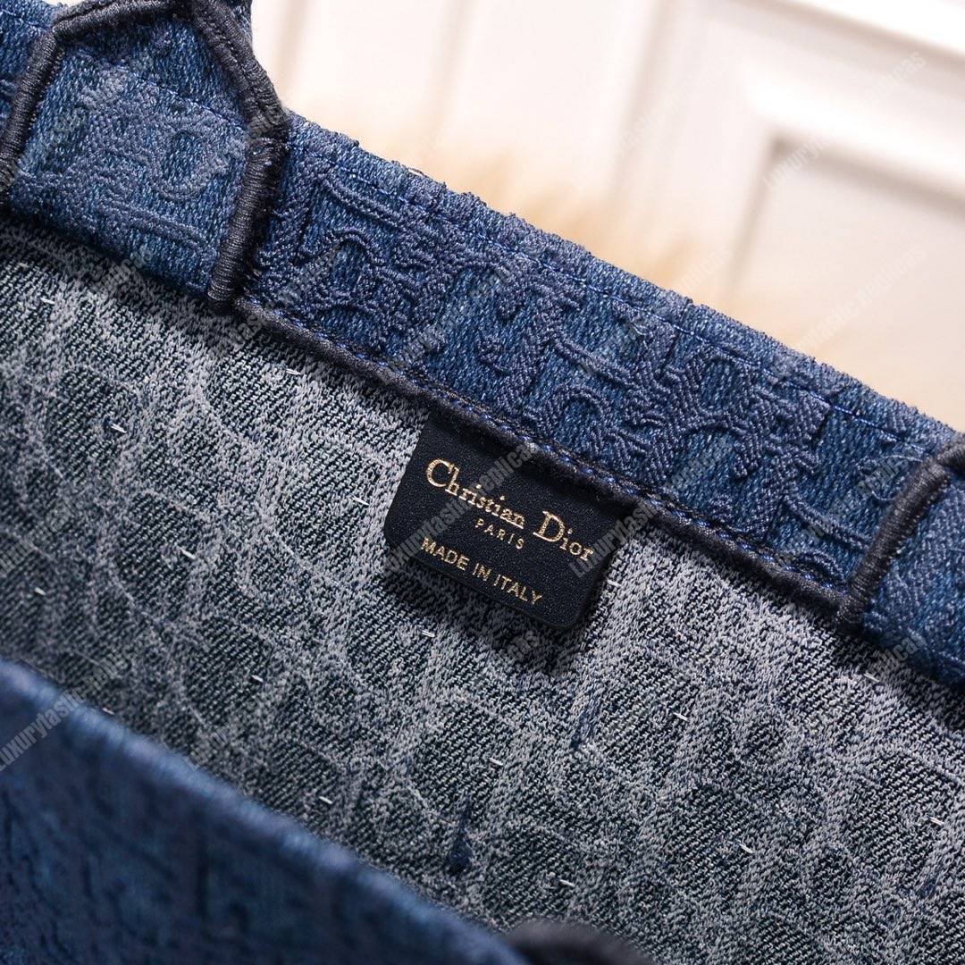 D*or book tote bag denim blue oblique embroidered canvas