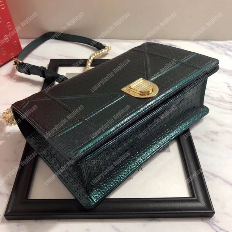 D*orama green-toned metallic calfskin flap bag