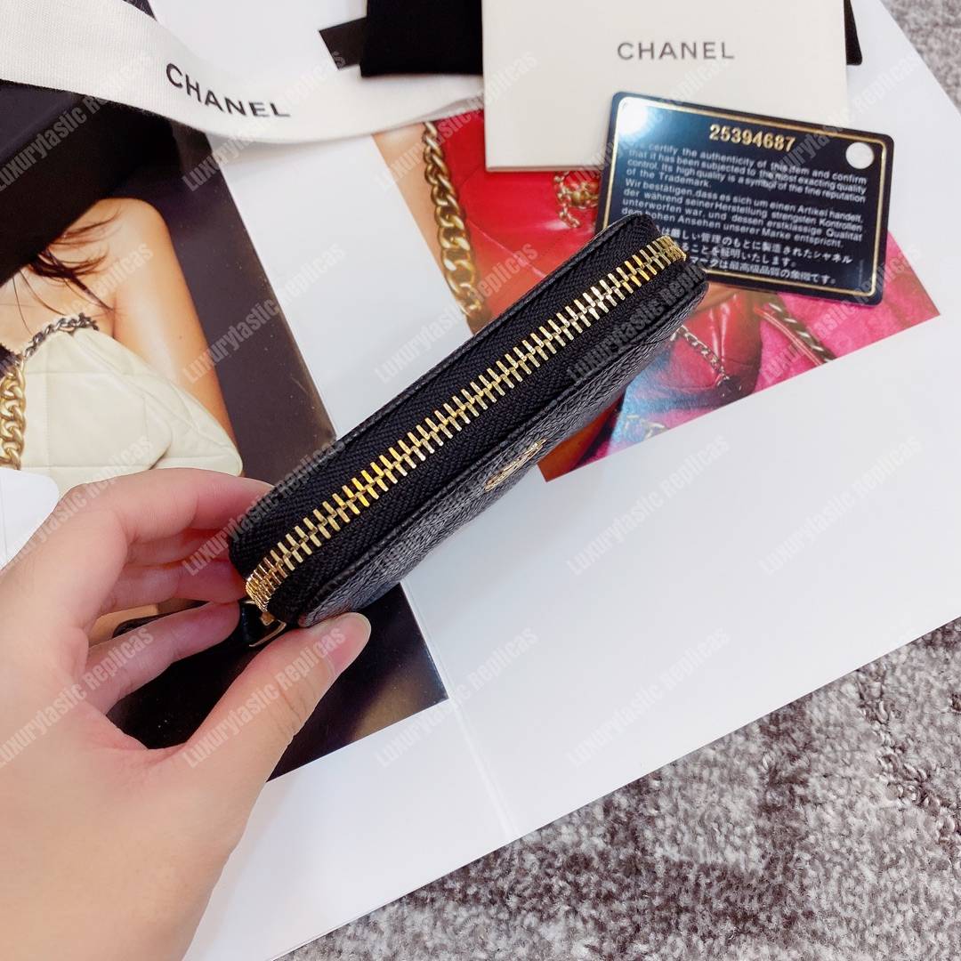 Ch*el classic zipper coin purse gold tone black