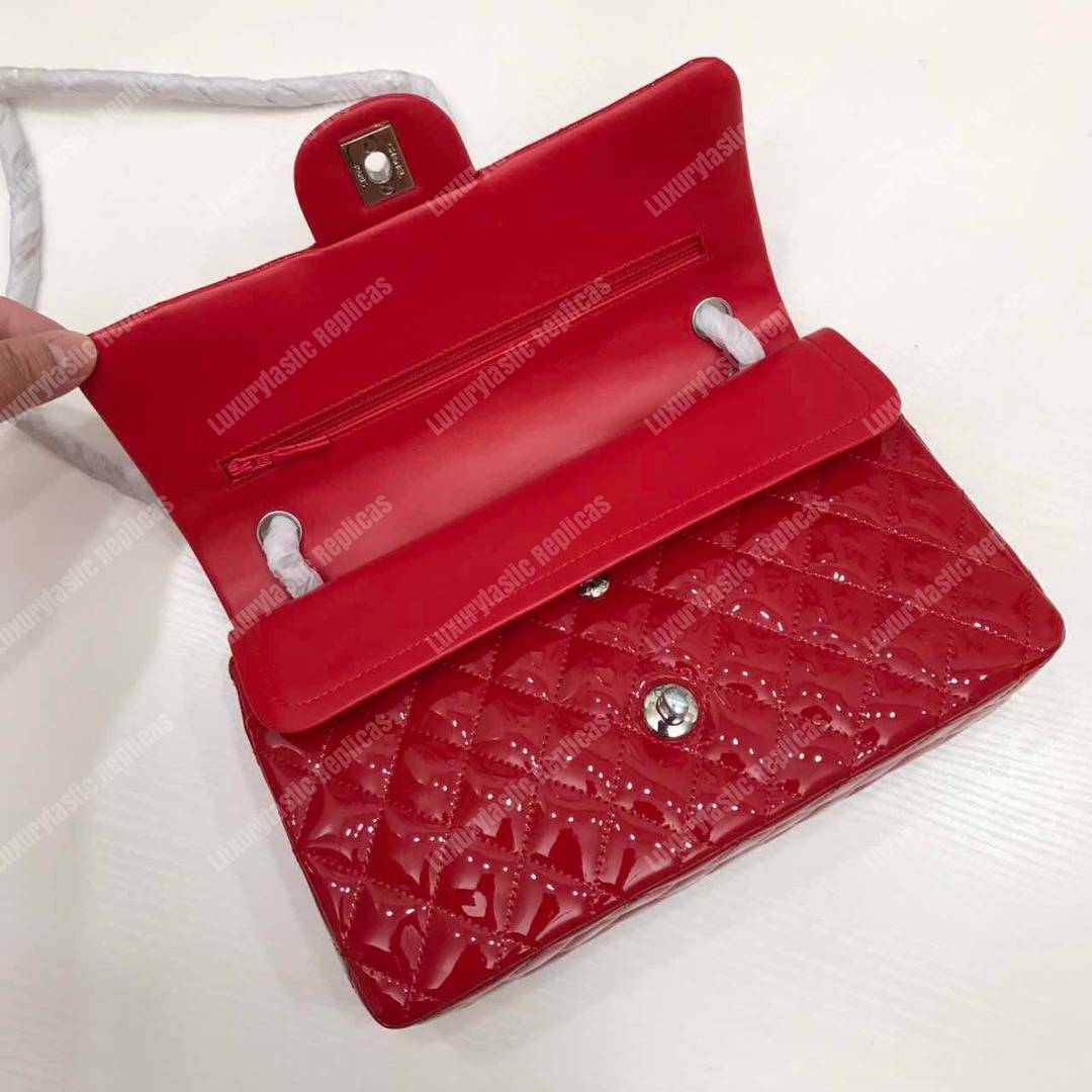 Ch*el classic medium flap bag red