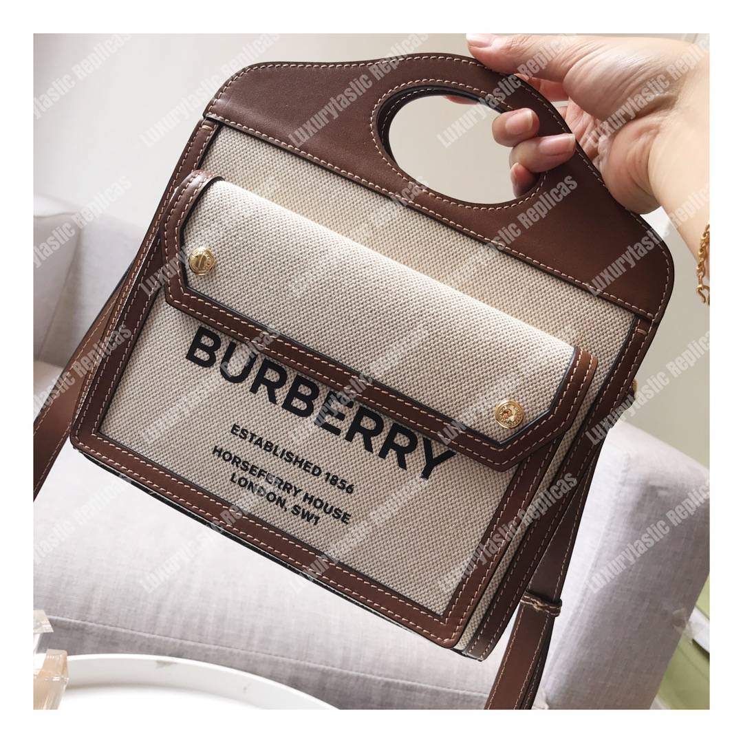 B**rry mini two-tone canvas and leather pocket bag brown