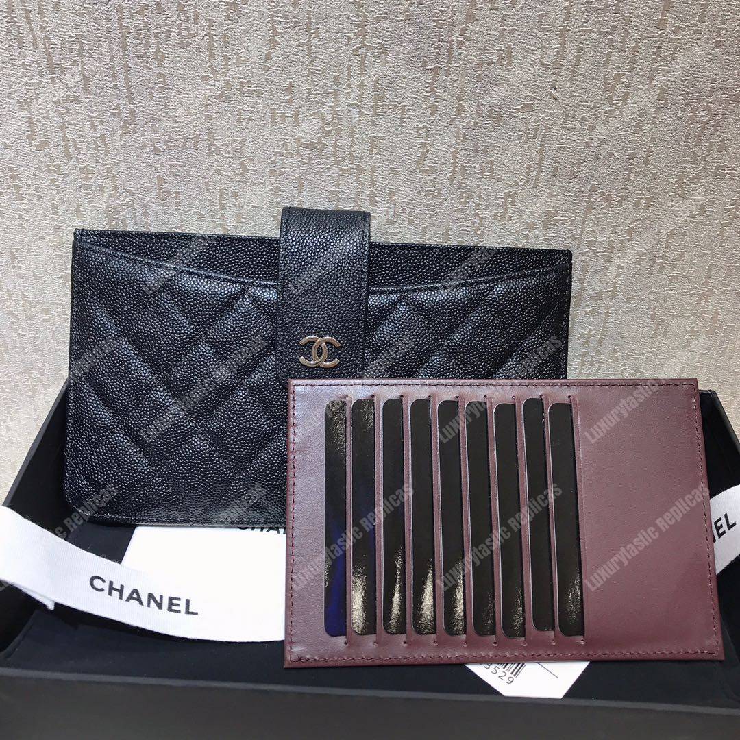 Ch*el classic pouch caviar leather silver tone black