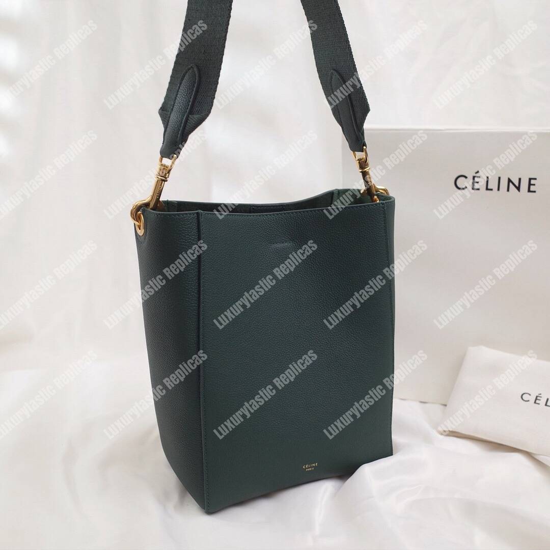 Ce**e sangle small bucket bag in soft grained calfskin amazone