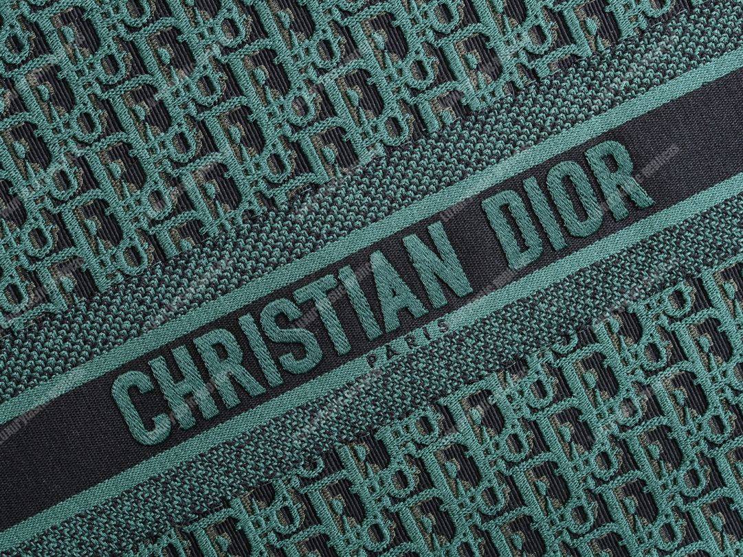 D*or book tote bag in embroidered canvas green black D*or oblique